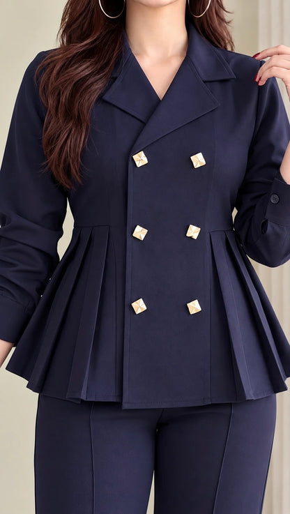 Pleated Double-Breasted Blazer Cord Set