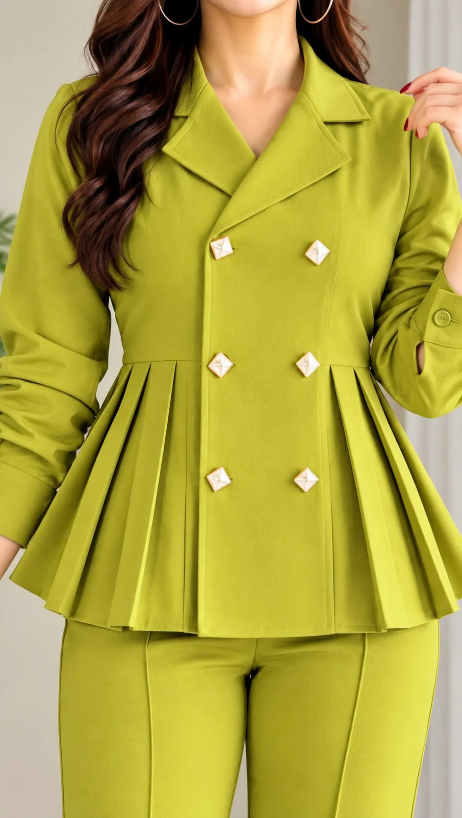 Pleated Double-Breasted Blazer Cord Set