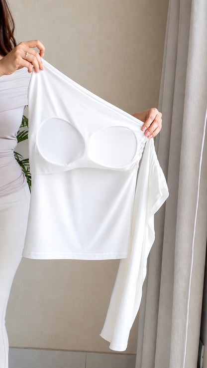 Padded One-Shoulder Drape Top