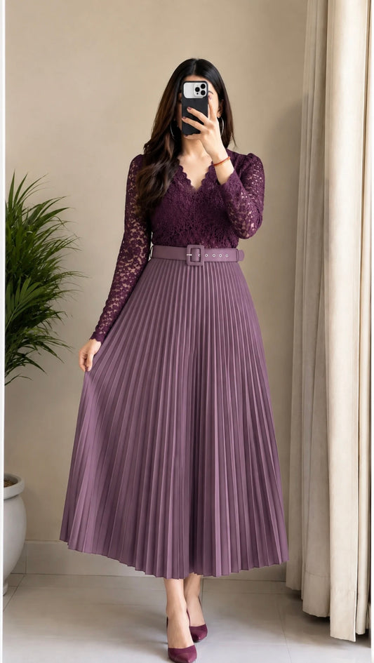 Lilac Pleated Midi Skirt