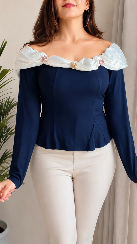 Ruffle Neck Peplum Top