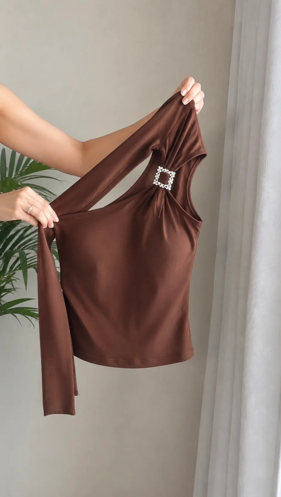 Luxe Draped Rhinestone Padded Top