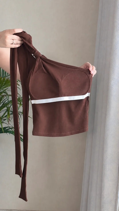 Luxe Draped Rhinestone Padded Top