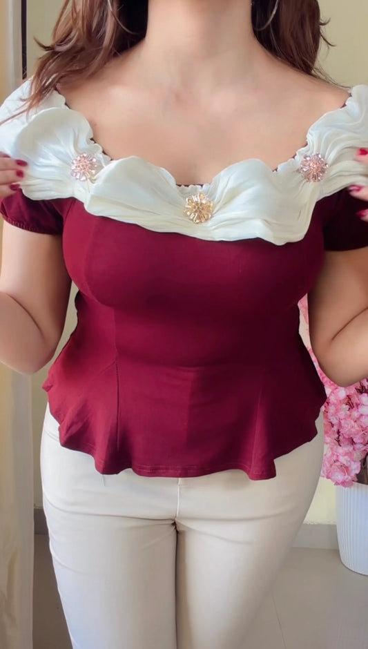 Ruffle Neck Peplum Top