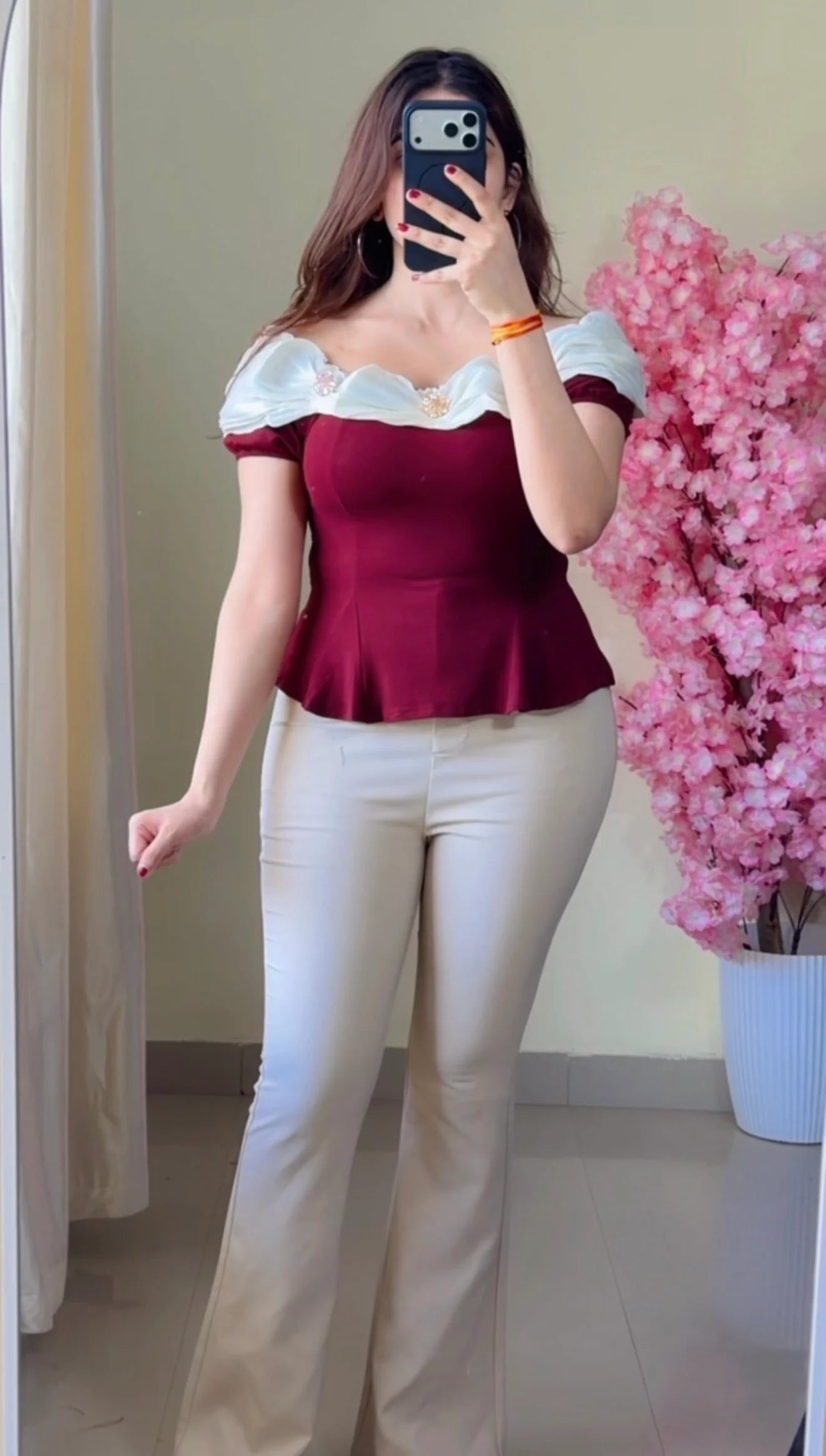 Ruffle Neck Peplum Top