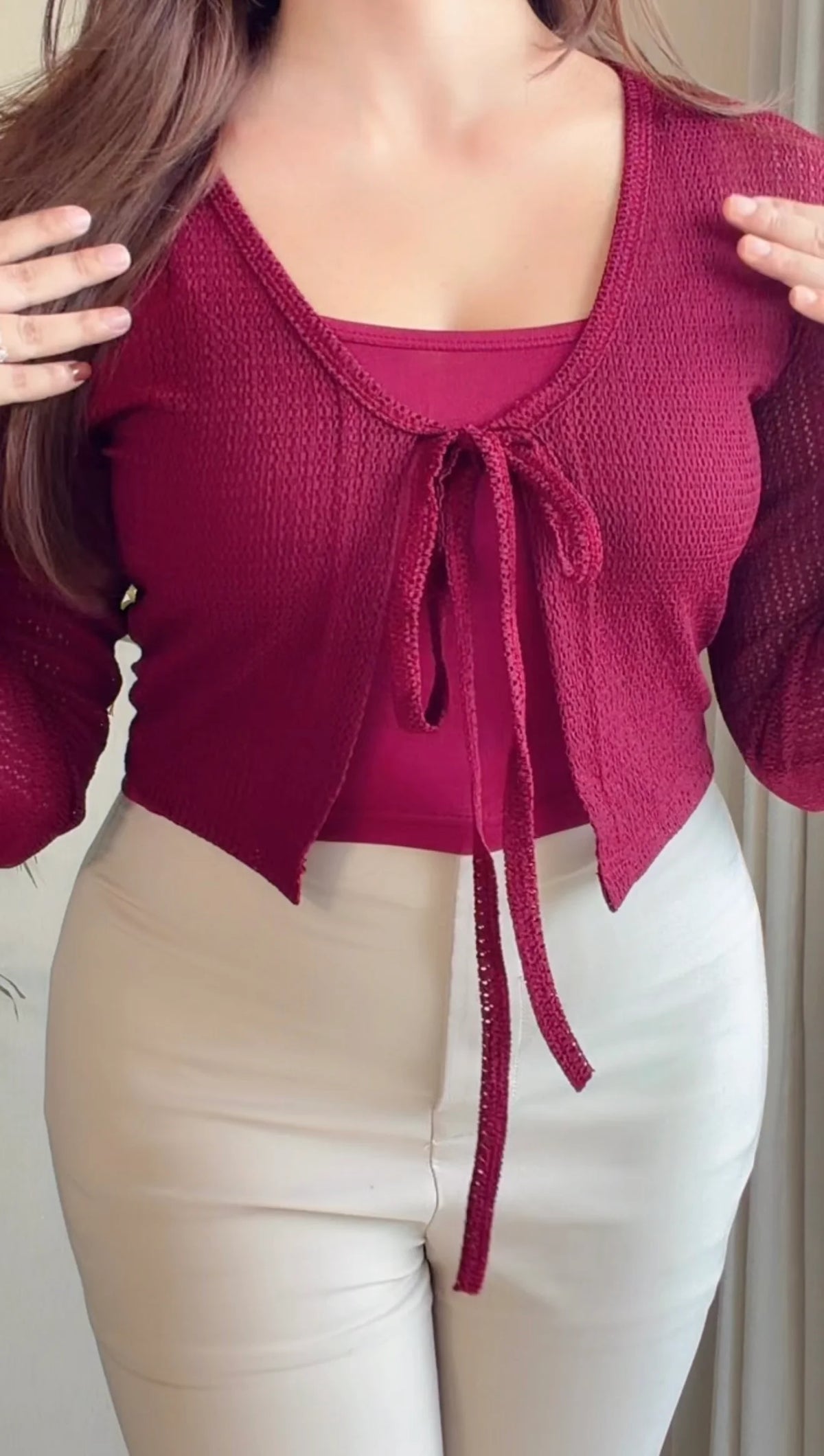 Tie-Front Crochet Top With Inner