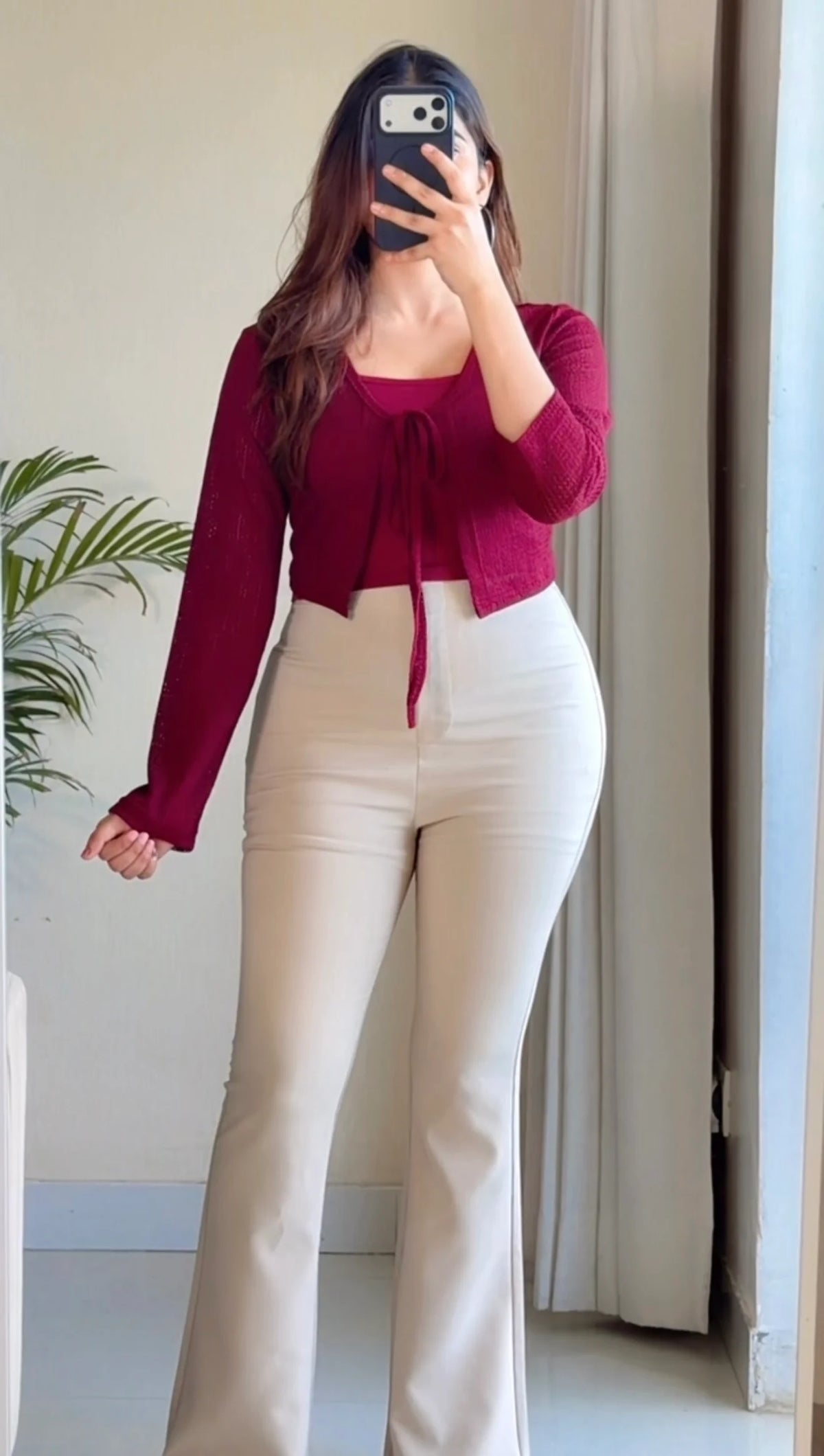 Tie-Front Crochet Top With Inner