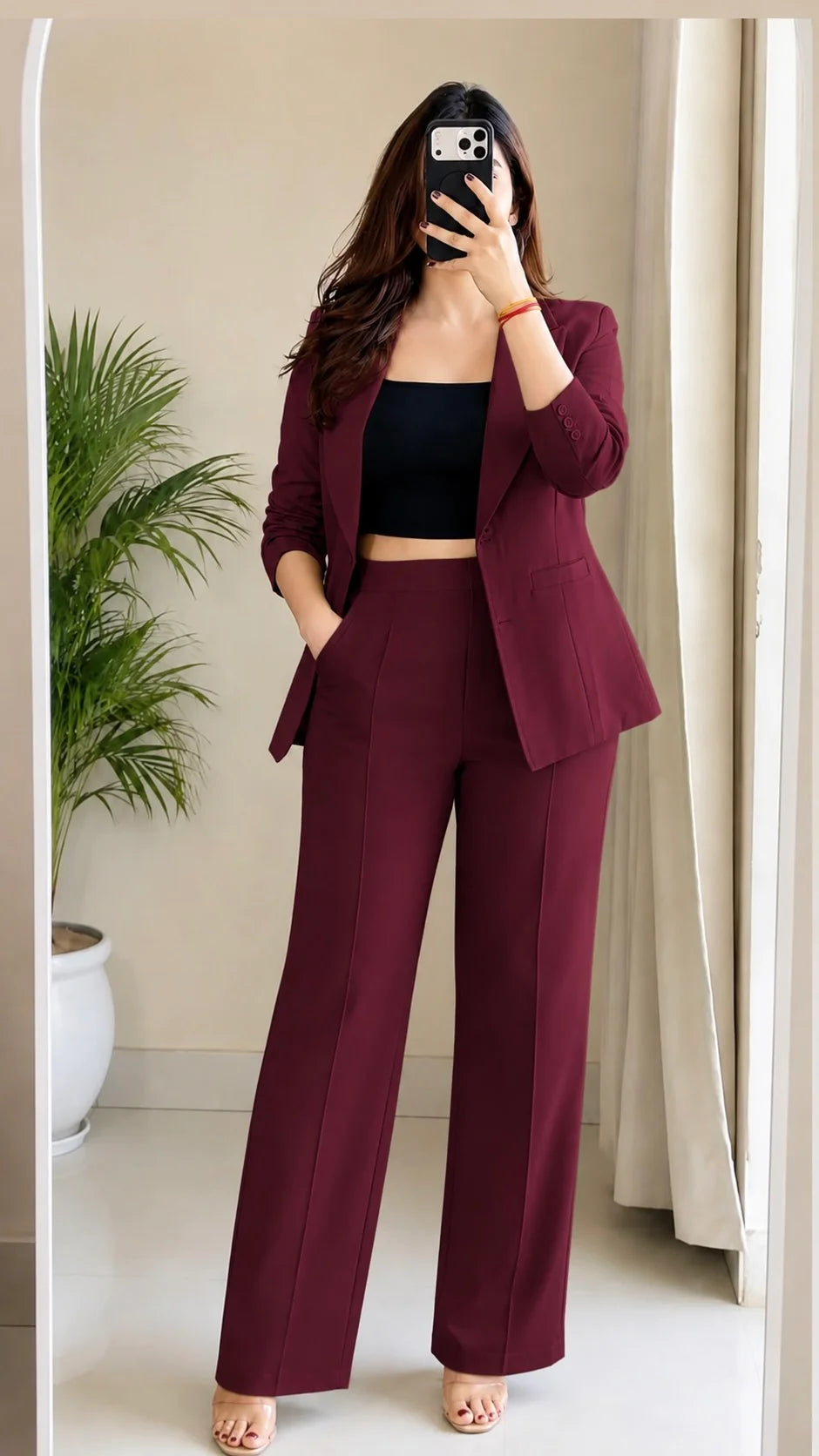 Wine Tailored Blazer Co-ord Set
