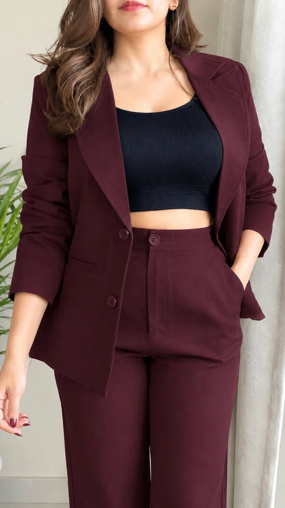 Wine Tailored Blazer Co-ord Set
