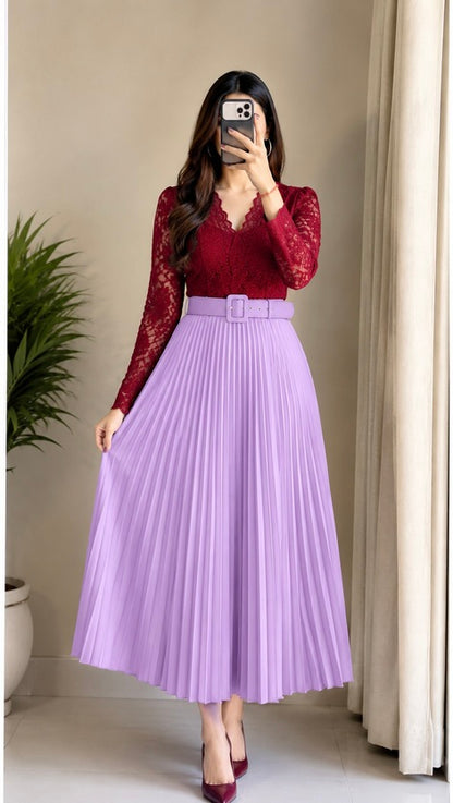 Blush Lilac Pleated Midi Skirt