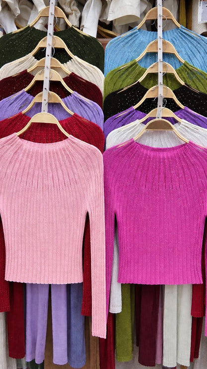 (Size-Free Size) Premium Shimmer  Ribbed Top