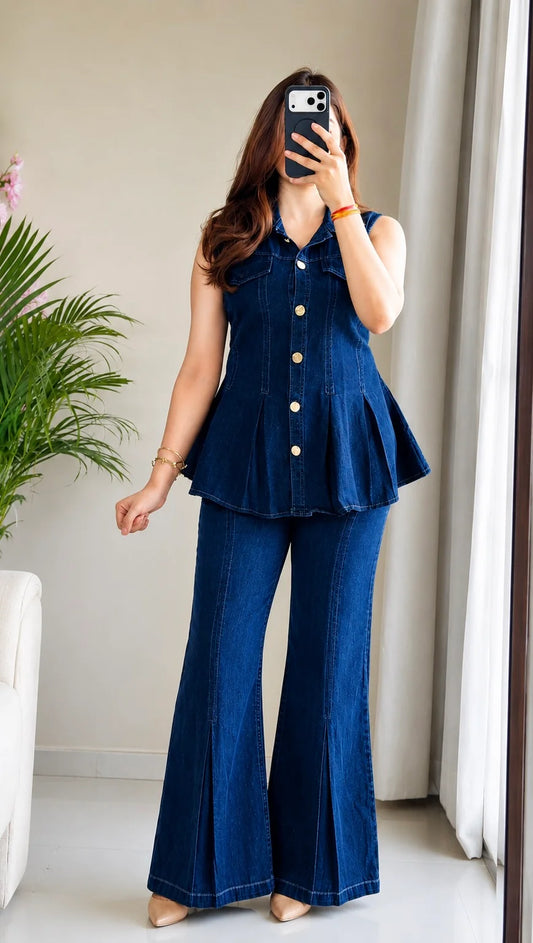 Dark Wash Denim Peplum Co-Ord Set