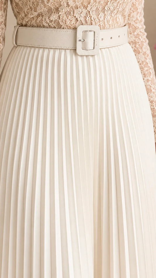 White Pleated Midi Skirt