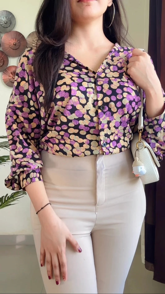 Printed Black casual crop shirt (So01)