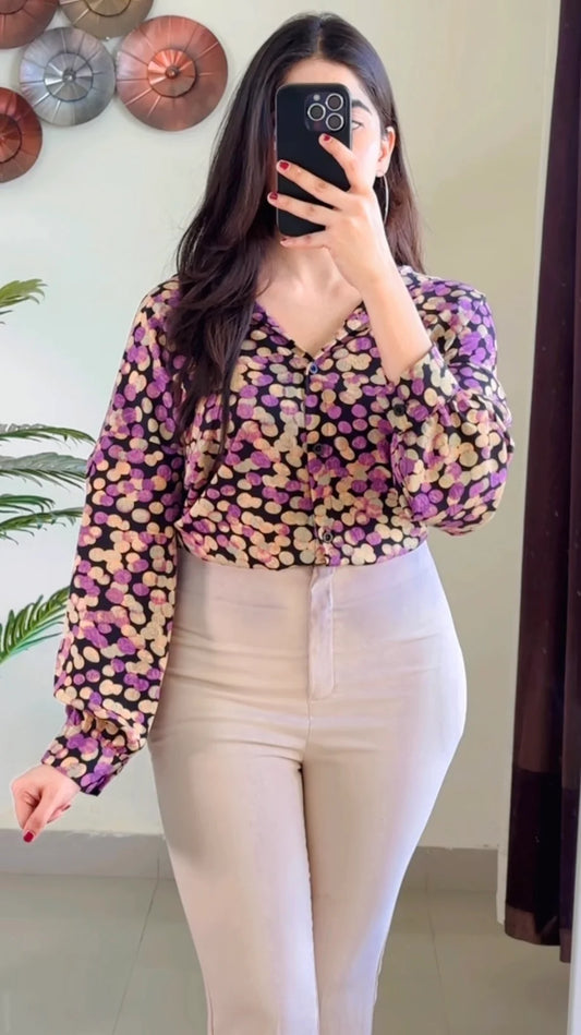 Printed Black casual crop shirt (So01)