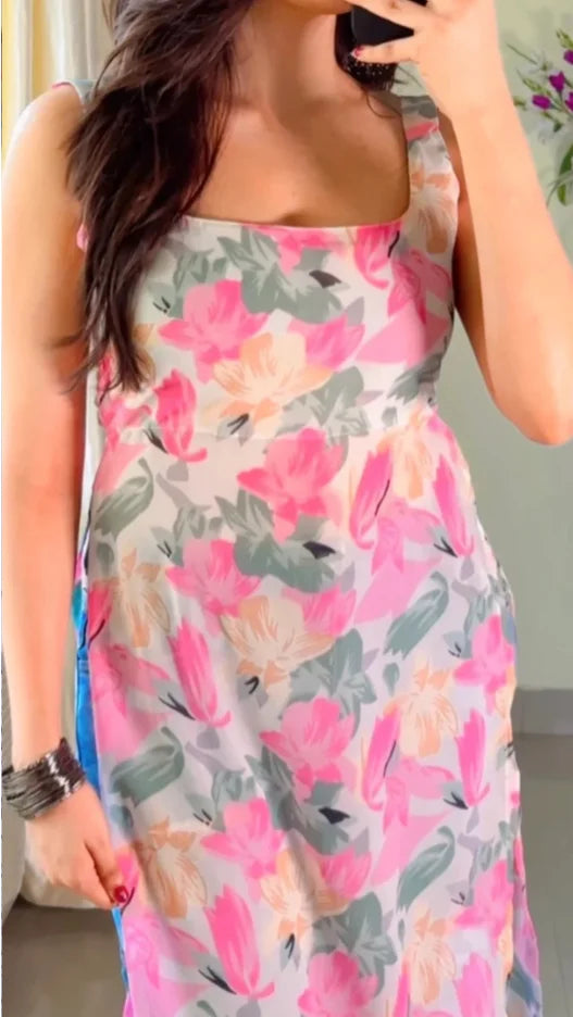 Floral Pink Nyra Kurti (Lining Attached) KT-111