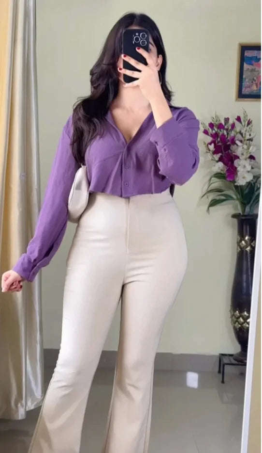 Purple casual crop shirt (S43)