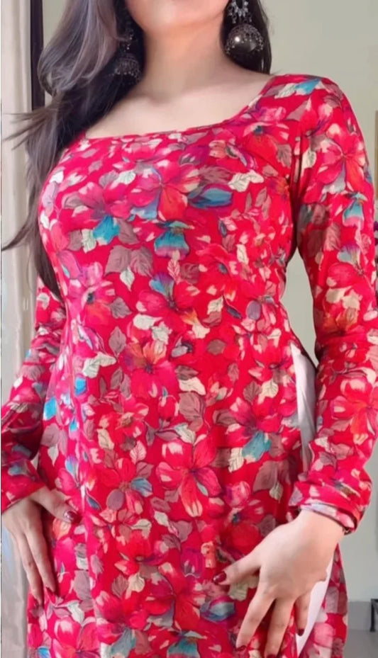 Floral Cherry Red Nyra Kurti