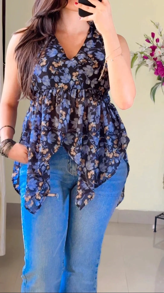 Black Halter Neck Short Kurti (High Quality) KT-126