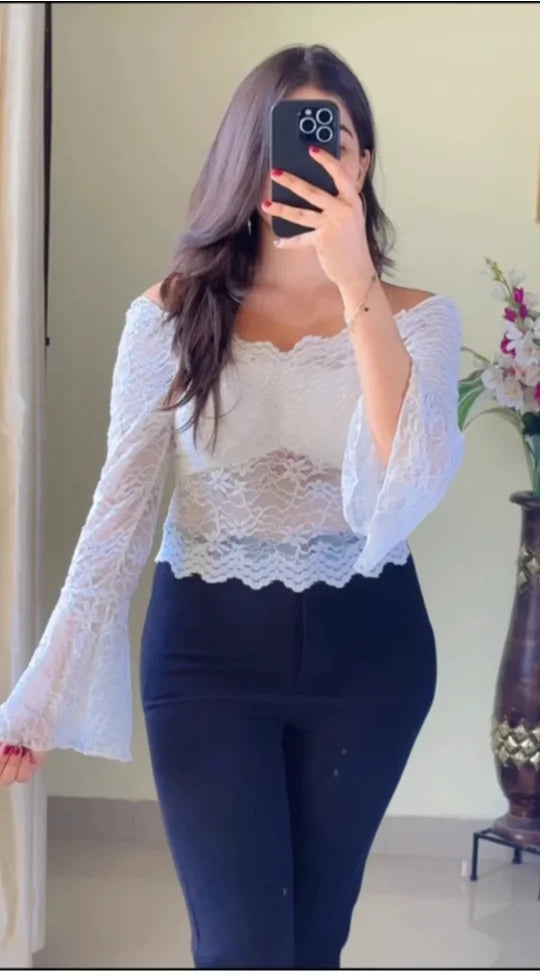 Pretty Lace Full Sleeves Partywear Top- T502