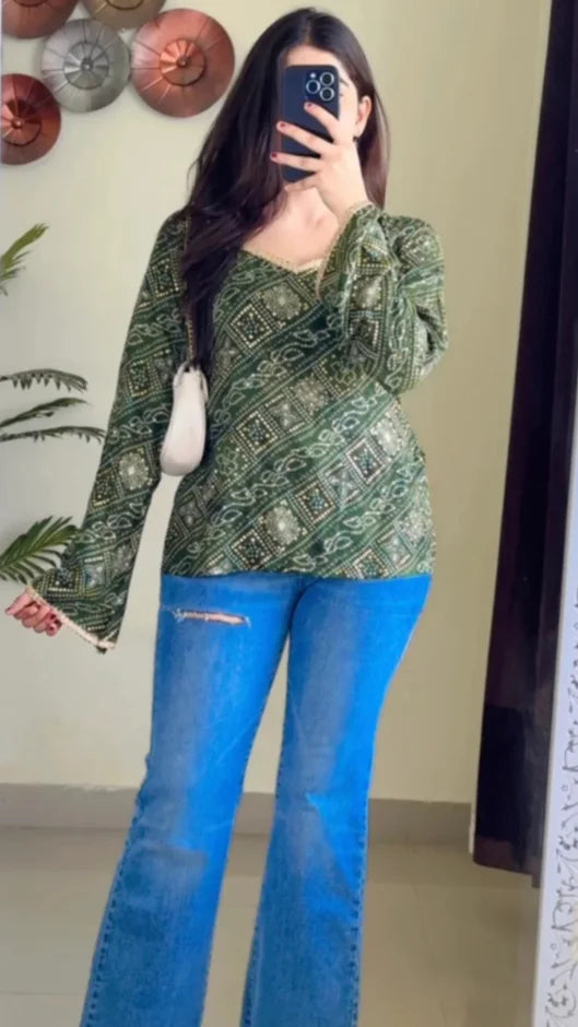 Pretty Flared Sleeves Short Kurti KT-116