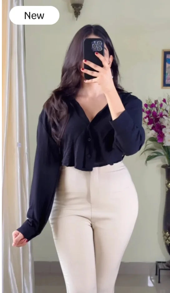 Black casual crop shirt (S49)