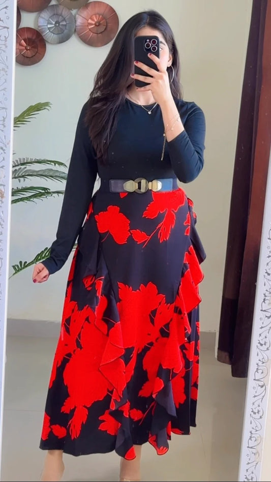 Classy Kaftan Pattern Black Dress D-2