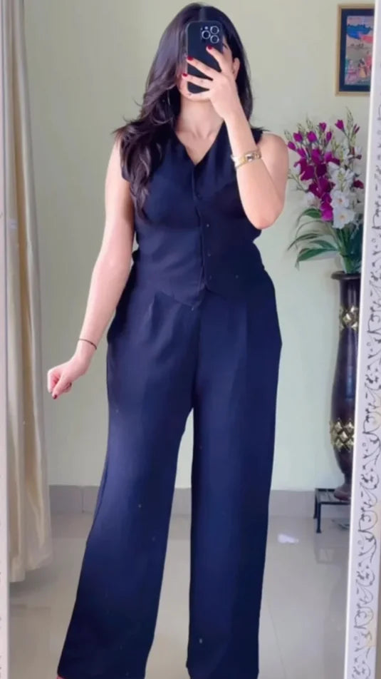 V-Neck Sleeveless Pure Cotton Waistcoat With Trouser-K182