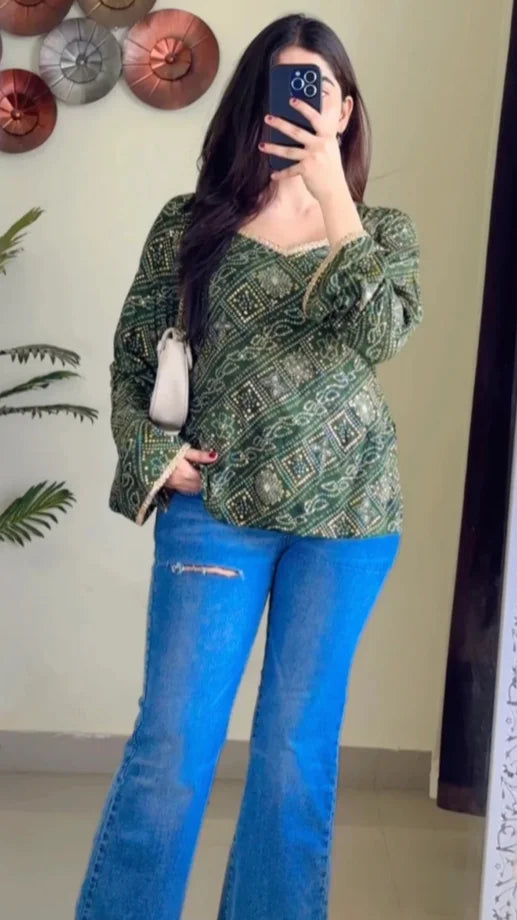 Pretty Flared Sleeves Short Kurti KT-116