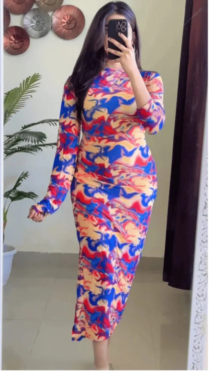 Pretty Tie Dye Ruched Dress D711