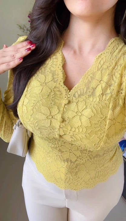 Yellow Pretty Bloom Lace Top-C405