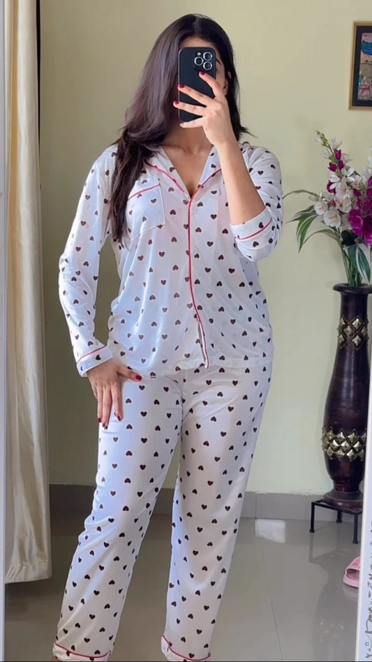 (Printed Heart) Sleeveless Pure Cotton Waistcoat With Trouser-PJ19