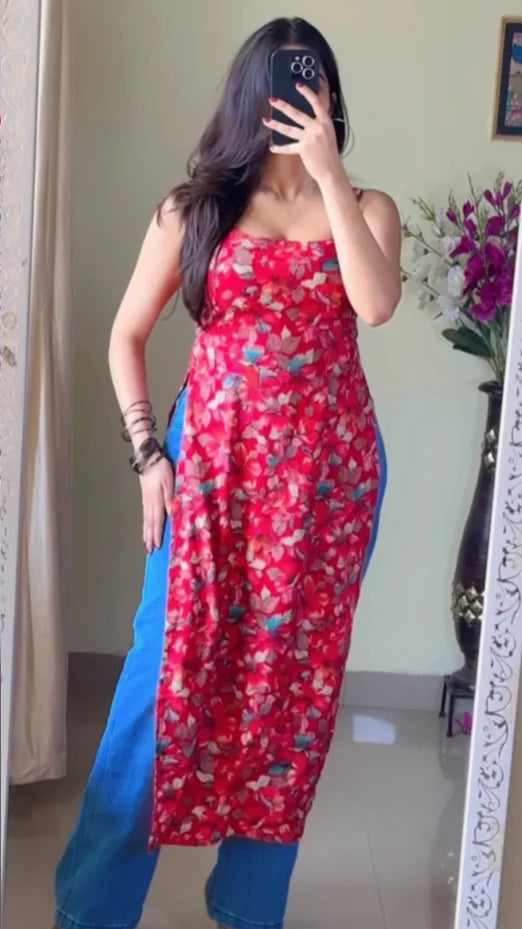 Padded Floral Cherry Red Nyra Kurti KT-106