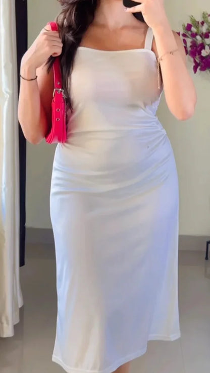 Off White Fit & Flare Midi Dress D-302