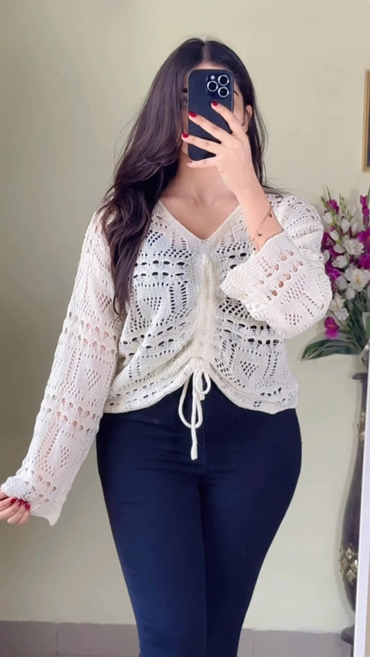 (Free Size Upto 32-38) Crochet Top- (Cb59)