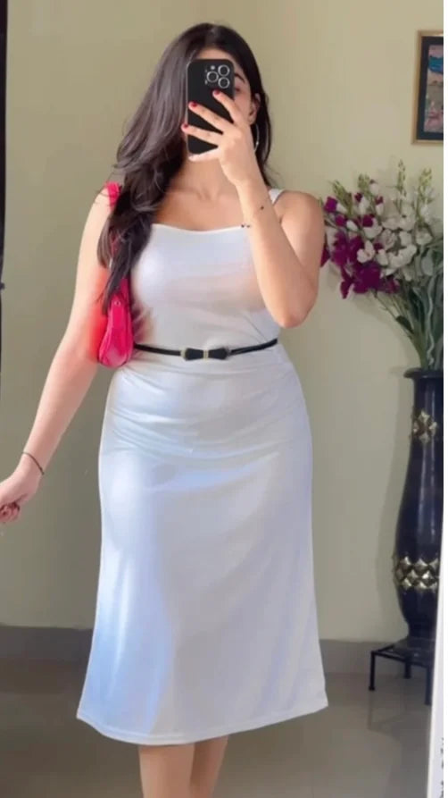 Off White Fit & Flare Midi Dress D-302