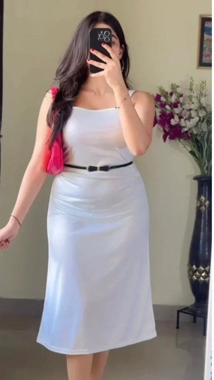 Off White Fit & Flare Midi Dress D-302