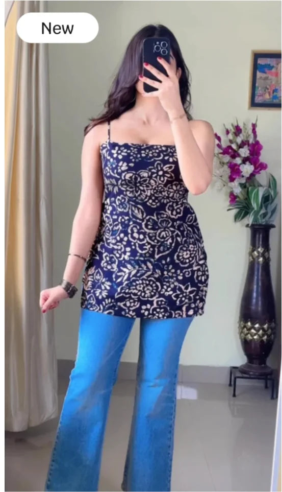 Classy Printed Strappy Kurti With Lace-up Back KT-107