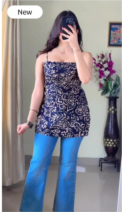 Classy Printed Strappy Kurti With Lace-up Back KT-107