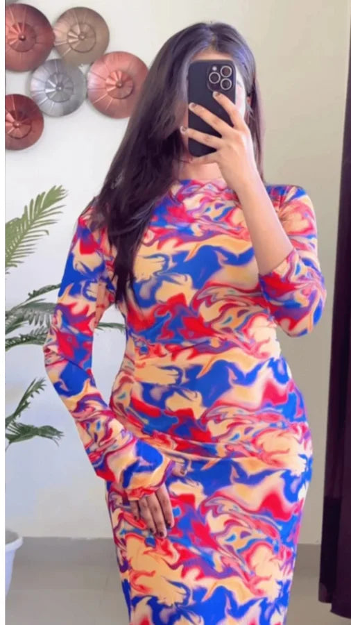 Pretty Tie Dye Ruched Dress D711