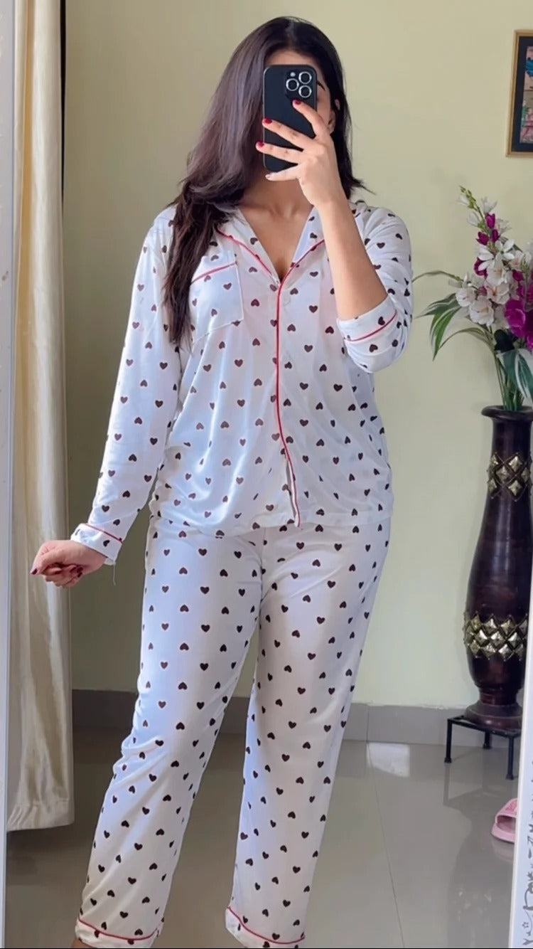 (Printed Heart) Sleeveless Pure Cotton Waistcoat With Trouser-PJ19