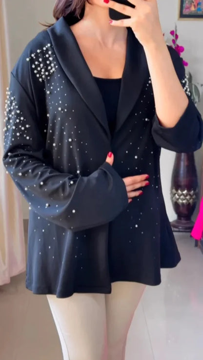 Black Embellished Longline Blazer- B5