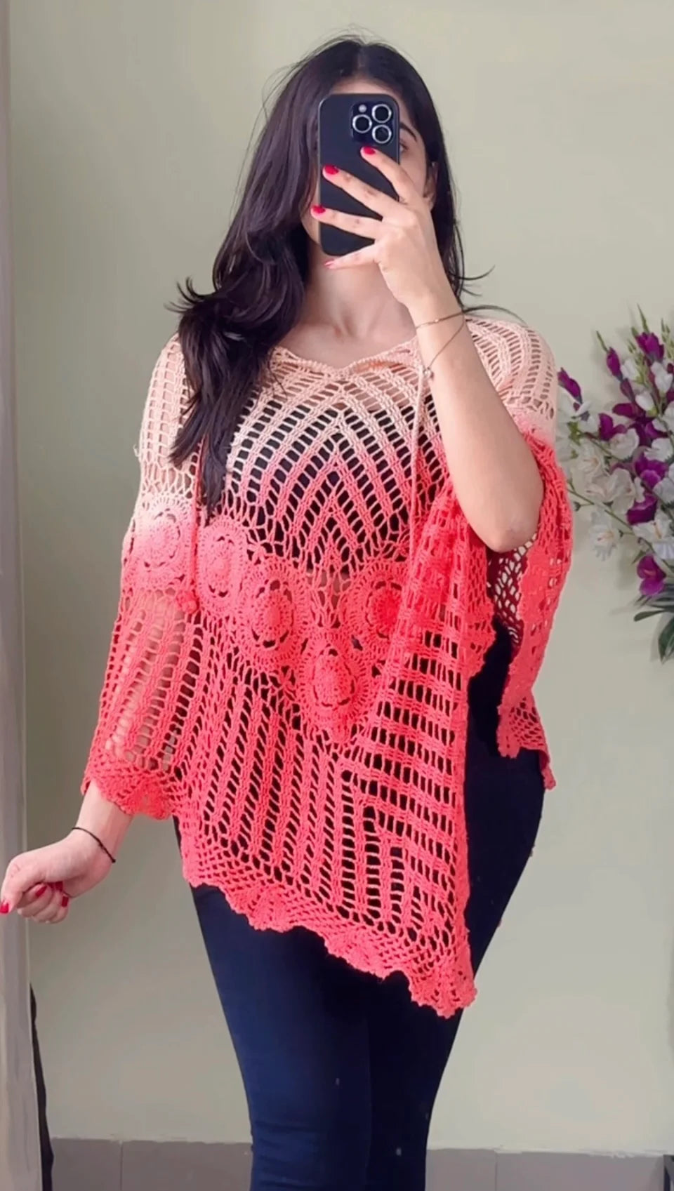 (Free Size Upto46) Crochet Top- (C-552)