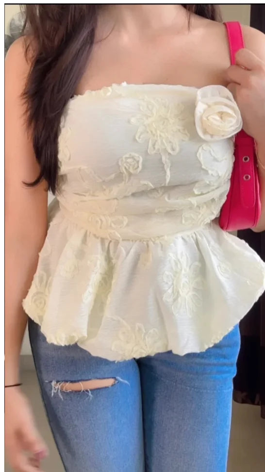 Embroidered Pretty Tube Top (Smoked Back) – T871