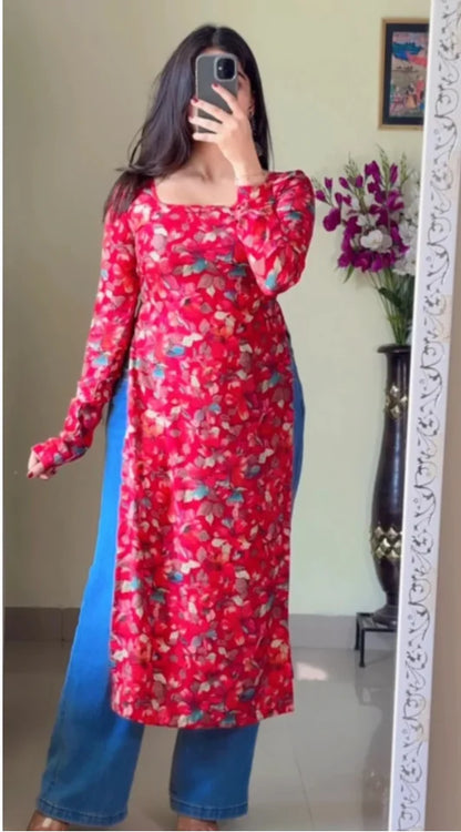 Floral Cherry Red Nyra Kurti