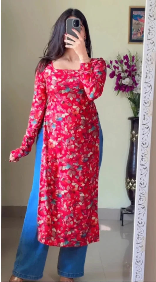 Floral Cherry Red Nyra Kurti