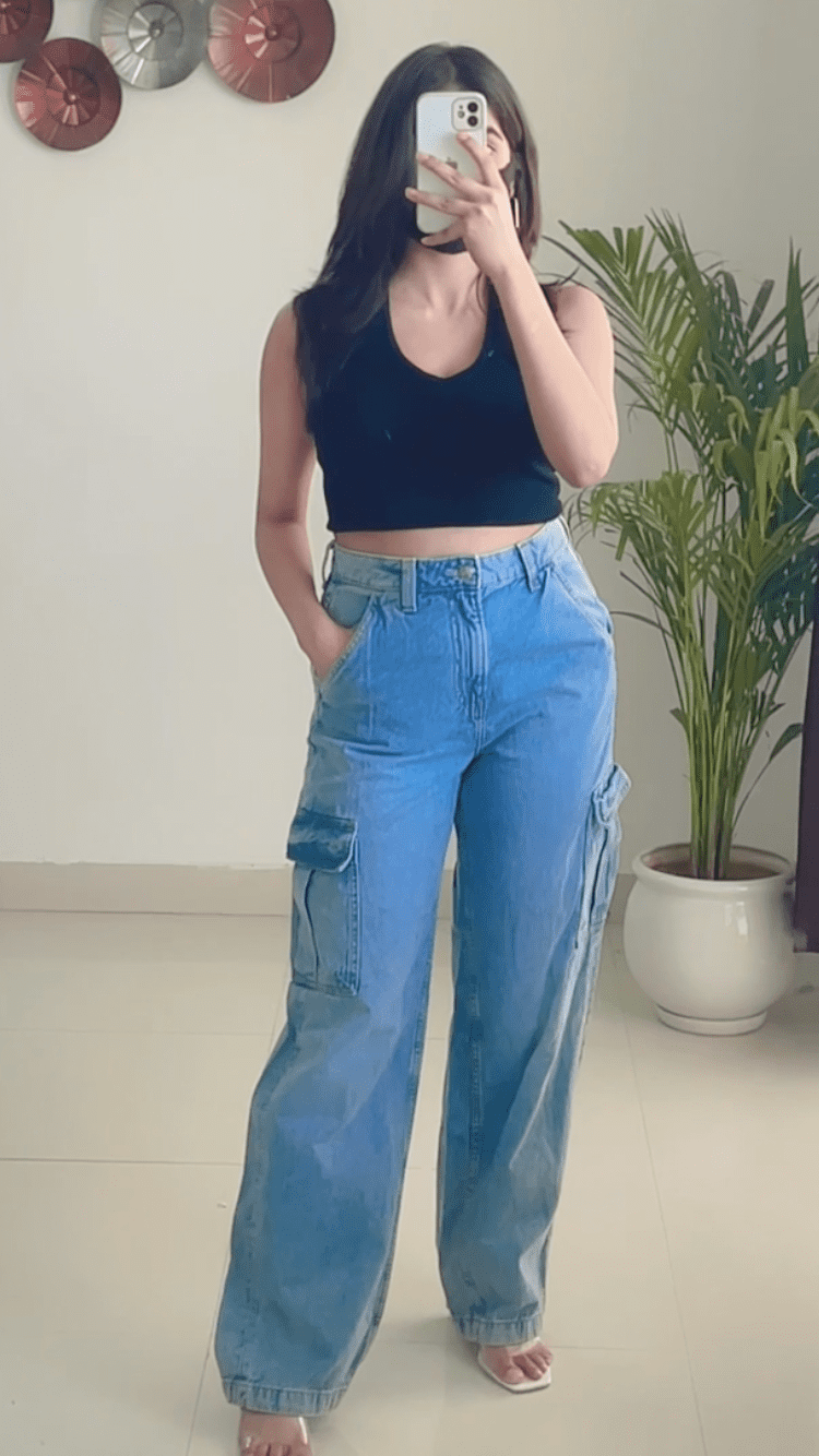 Buy Blue Cargo Baggy Fit Denim Jeans Online | Tistabene - Tistabene